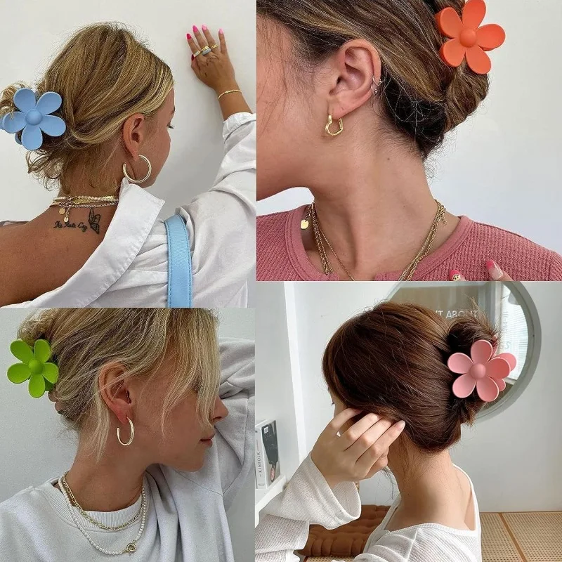 Plástico Doce Colorido Grab Clip, Doce Flor Fosco, Moda parte traseira da cabeça enrolada, Rabo de cavalo Top Clip