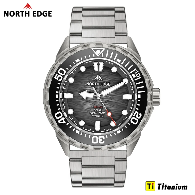 NORTH EDGE TRITON-TI Titanium Stainless Solar-Powered Diving Watch Luxury Quartz Watches For Men 300M Waterproof 180+ Day Power image 3