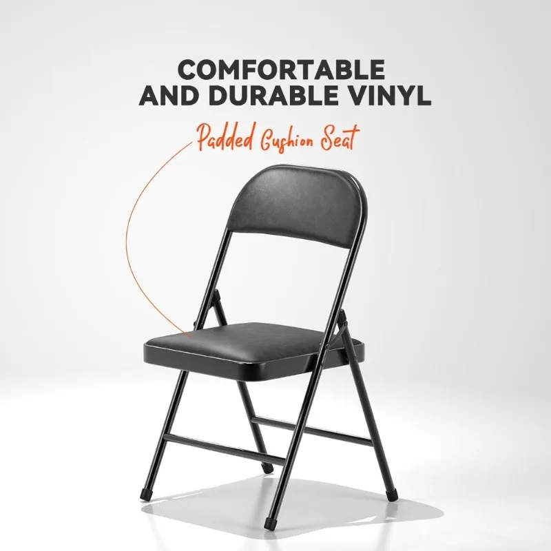 كراسي قابلة للطي مع مقعد مبطن وظهر 4 عبوات بإطار معدني للاستخدام الداخلي والخارجي كاكي