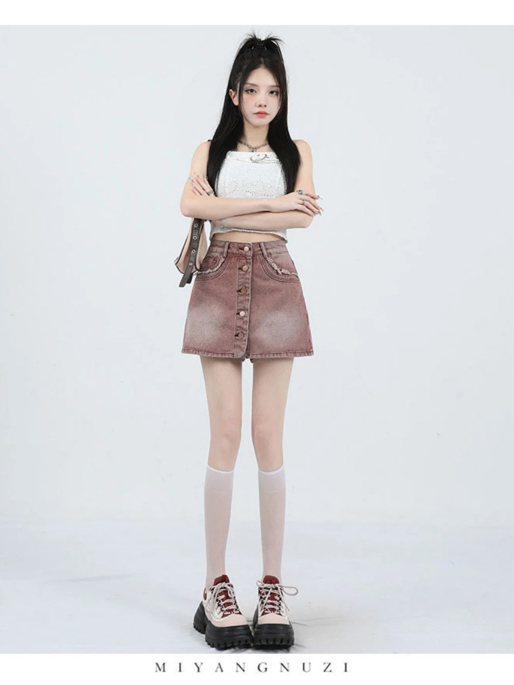 

2023 New Female Denim Short Skirt Summer Vintage Fashion Casual Comfortable High Waisted A-Line Girl Denim Skirt