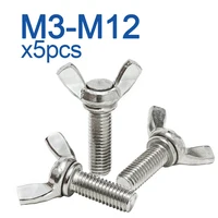 5 unids/lote pernos de ala de mariposa M3 M4 M5 M6 M8 M10 M12 tornillos de cabeza de ala de ajuste manual 304 acero inoxidable DIN316 L: 6-100mm