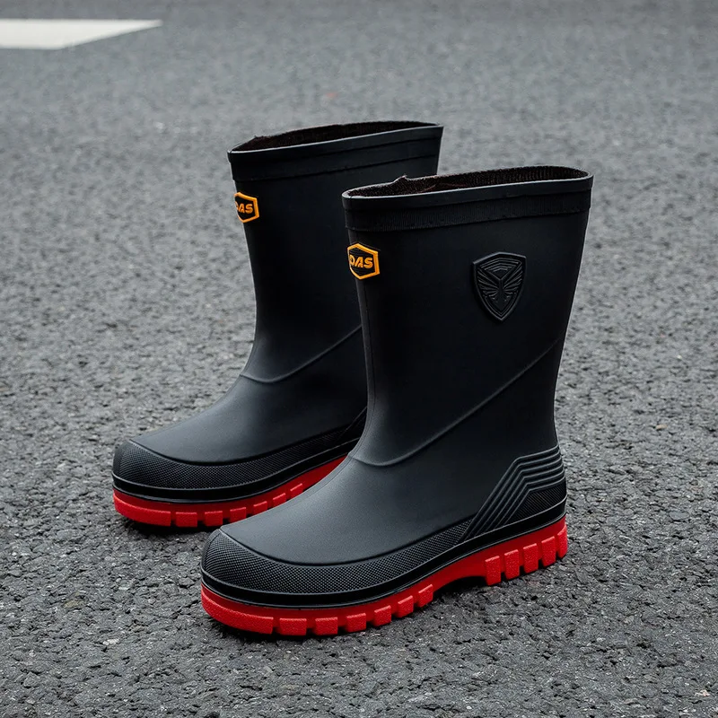 メンズレインブーツファッションミッドカーフラバーブーツ防水洗車釣り作業ブーツ男性ゴム長靴ボタスデルビアオムブレ