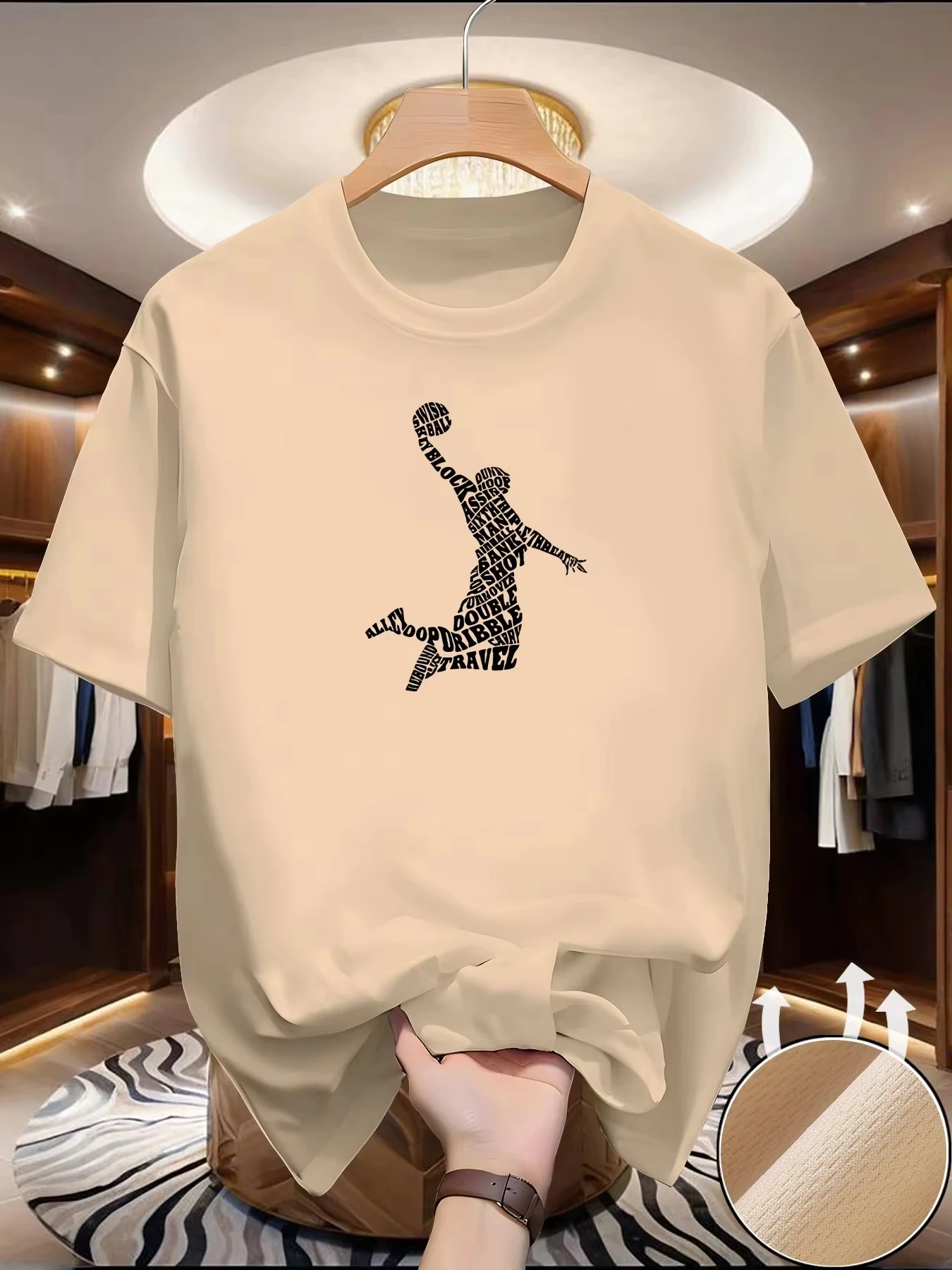 Herren Frühling-Sommer 100% Baumwolle Basketball-Slam-Dunk Grafik T-Shirt Atmungsaktives Rundhals-Shirt für Straßen- und Outdoor-Freizeitkleidung – Detail 7