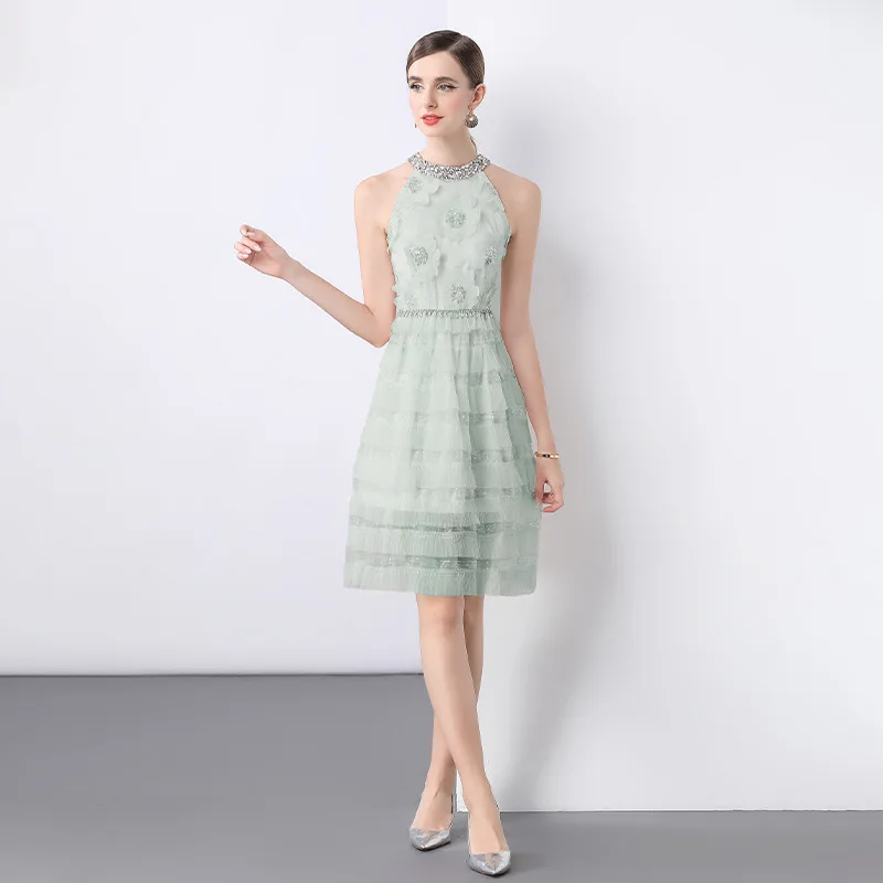 Ele Heavy Embellied Beaded Me Slim Fit Puffy Cake กระโปรง Dr Ne แขวนยาว Sve กลางเอวชุดฤดูร้อน