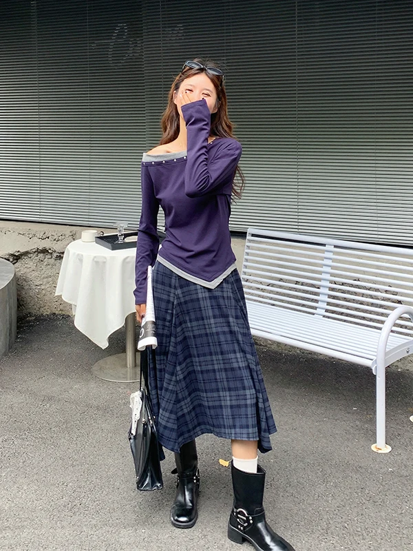 

Модный комплект из двух предметов: юбка и топ с открытыми плечами, новый дизайн 2025 года, весна-осень, для женщин