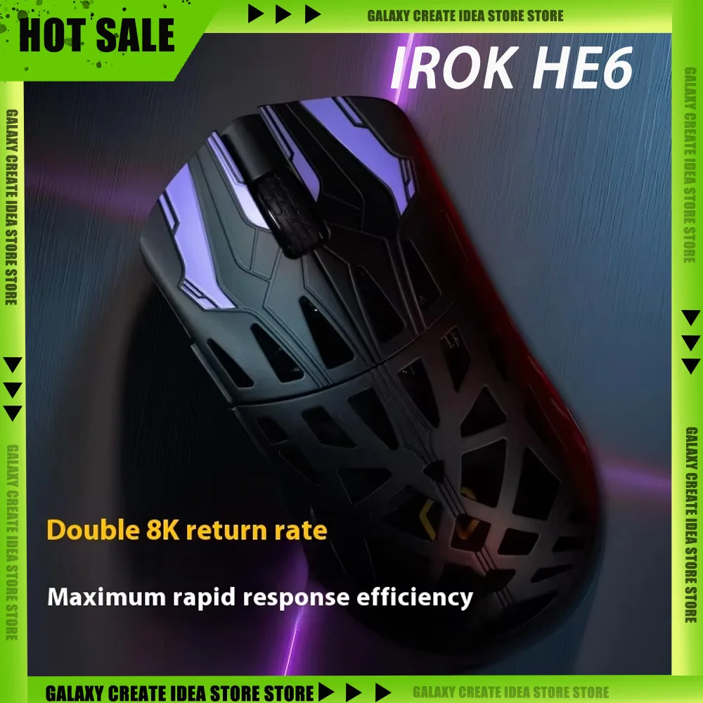 IROK HE6 ULTRA Gaming Mouse Carbon Fiber Lightweight 3-mode Mice Wireless 500mAh PAW3950 PC Esports Laptop PC Accessories Gifts