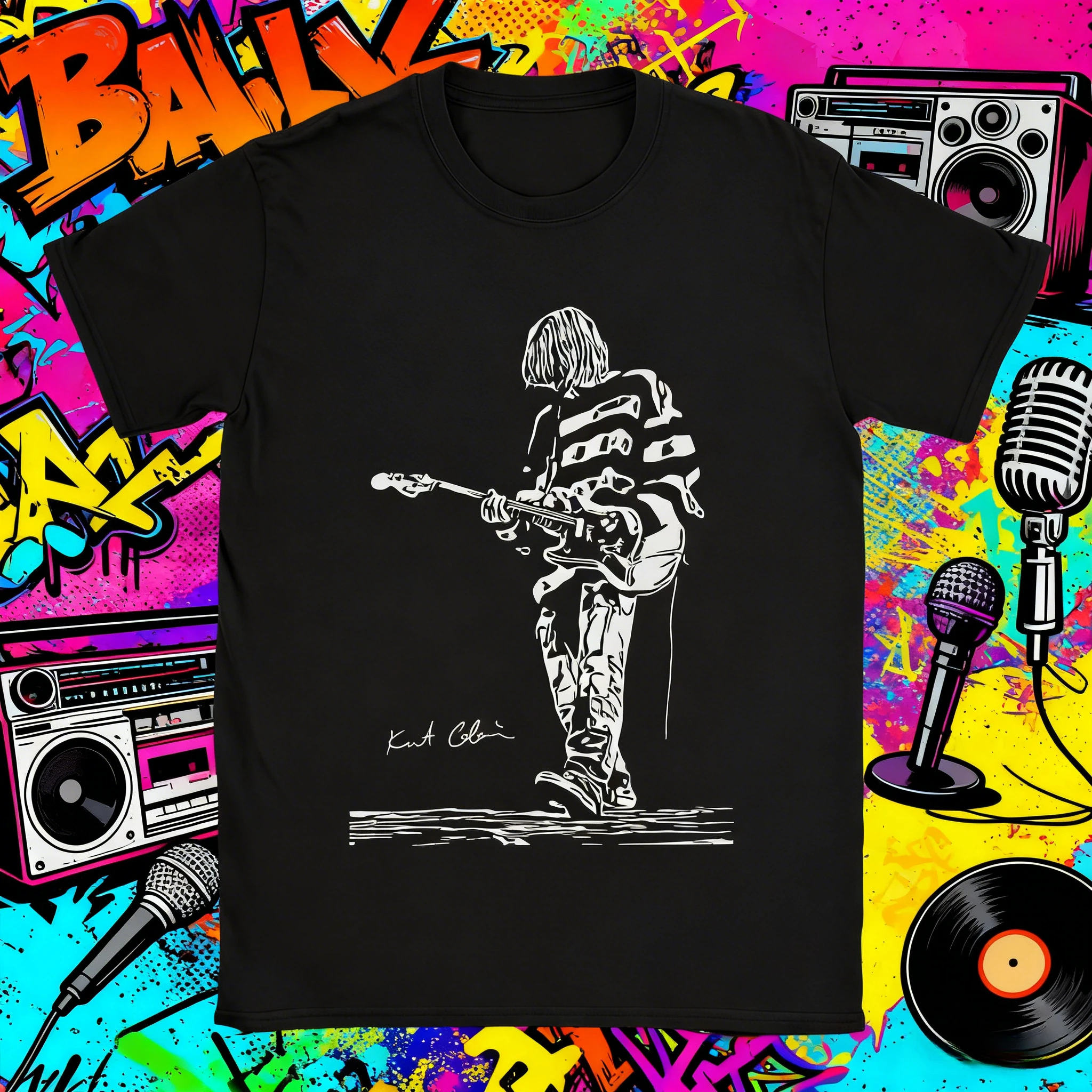 

Лето 2029, мужская футболка с гитарным принтом Kurt Cobain, повседневный хлопковый топ унисекс с короткими рукавами и забавным уличным хип-хопом в стиле Харадзюку.