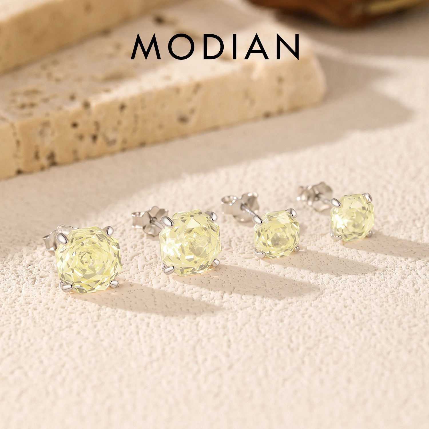 MODIAN Octagon Rose Cut CZ Ear Stud 925 Sterling Silver Light Yellow Color Unisex Stud Earrings For Women Fine Jewelry