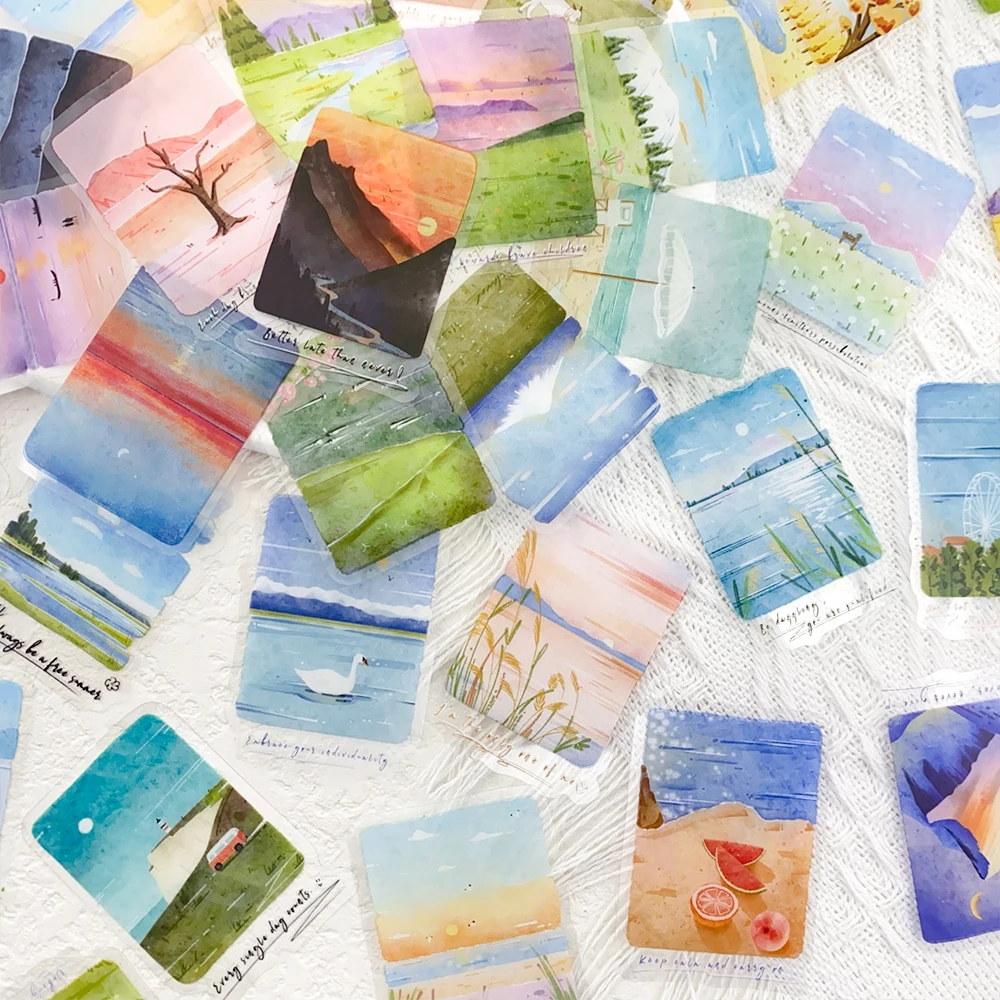 50 Stück Berge & Meere PET-Aufkleber für Laptop, Kühlschrank, Sammelalbum, DIY, ästhetische transparente Aufkleber, kreative Geschenke – Detail 5