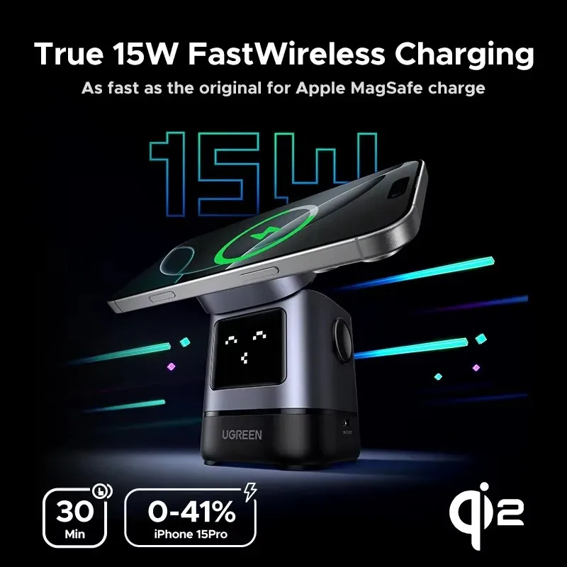 Hot Sale UGREEN Qi2 15W Magnetic Wireless Charger Charging Stand With Cable For 16 17 Pro Max For MagSafe Fast