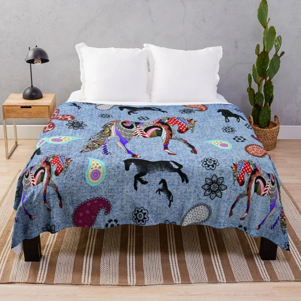 

HORSE Throw Blanket For Decorative Sofa Thermal Luxury Designer Dorm Room Essentials Plaid Blankets