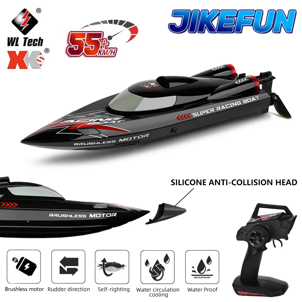 WLtoys WL916 Hochgeschwindigkeits-RC-Boot 2.4G 55KM/H Bürstenloser Motor Rennboot Ferngesteuertes Speedboot Spielzeug für Erwachsene mit 2 Batterien, Selbstaufrichtendes Modell