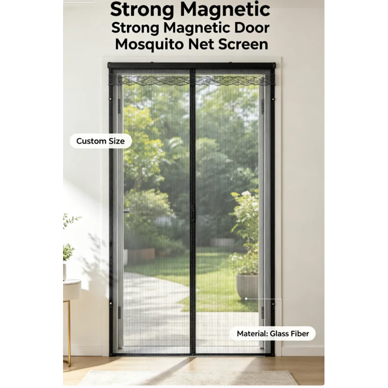 Strong Magnetic Door Mosquito Net Screen, Custom Size, Auto Closing Fly Insect Curtain, Invisible Mesh for Outdoor & Home, Black