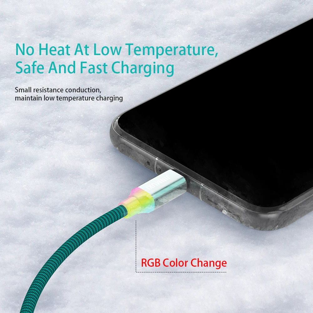 JINMUXI PD fast charging cable Type-C TO Type-C RGB color changing light for Xiaomi Samsung iPhone 15 16 Huawei OPPO OnePlus