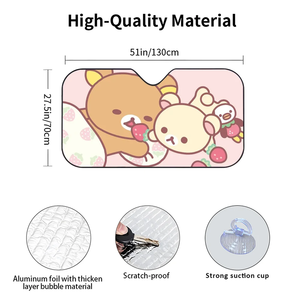 R-Rilakkuma Bären-Autosonnenschutzvorhänge, wärmeisolierende Aluminiumfolie, wiederverwendbare Saugnäpfe, blockieren UV-Strahlen, Sonnenschutz für das Auto – Detail 8