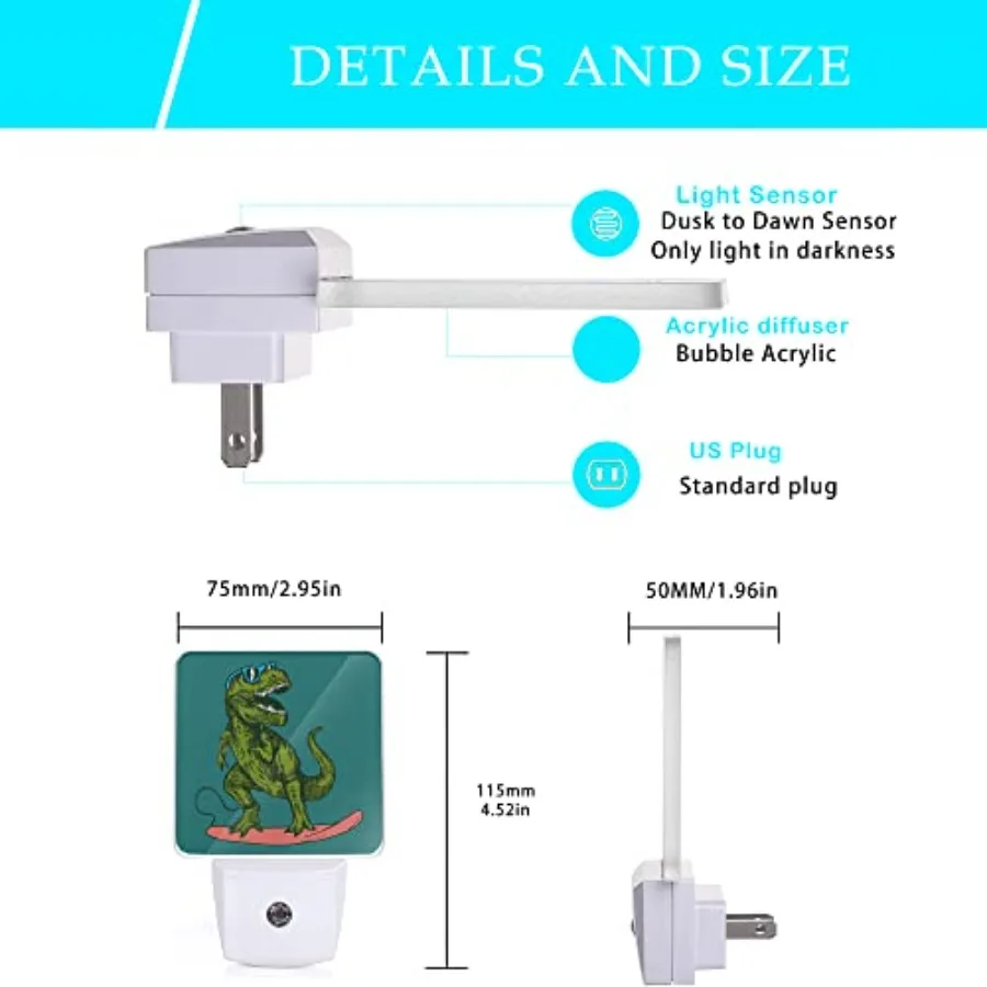 Night Light, Happy Surfer Night Lights Plug into Wall with Dusk to Dawn Light Sensors 0.5W Dim Night-Lights for Bedroom