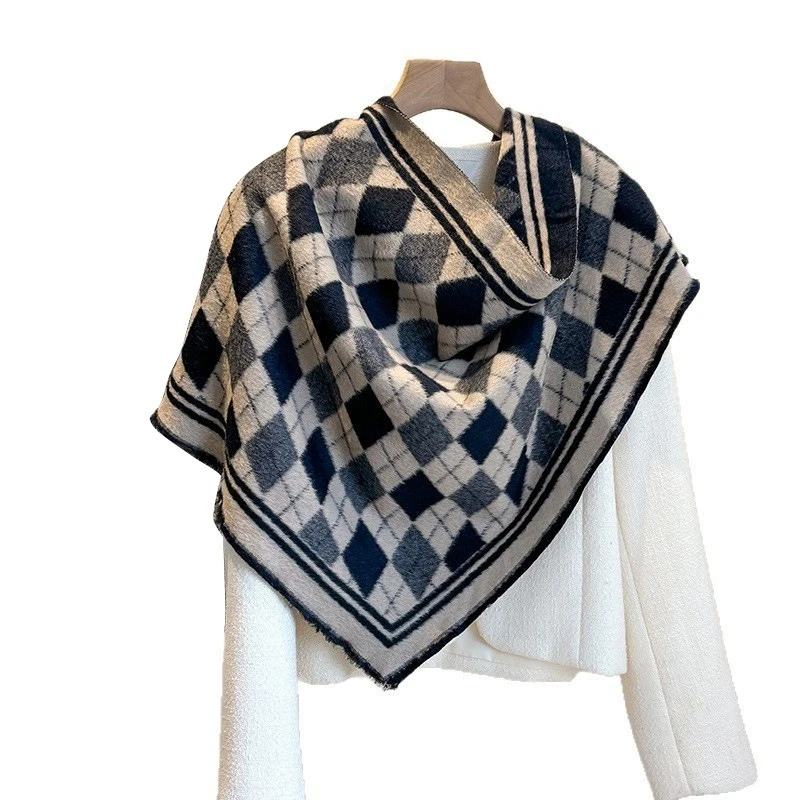 Damska dwustronna chusta trójkątna z imitacji kaszmiru, peleryna, okrycie wierzchnie, ciepła chusta w szachownicę, szale i etole.