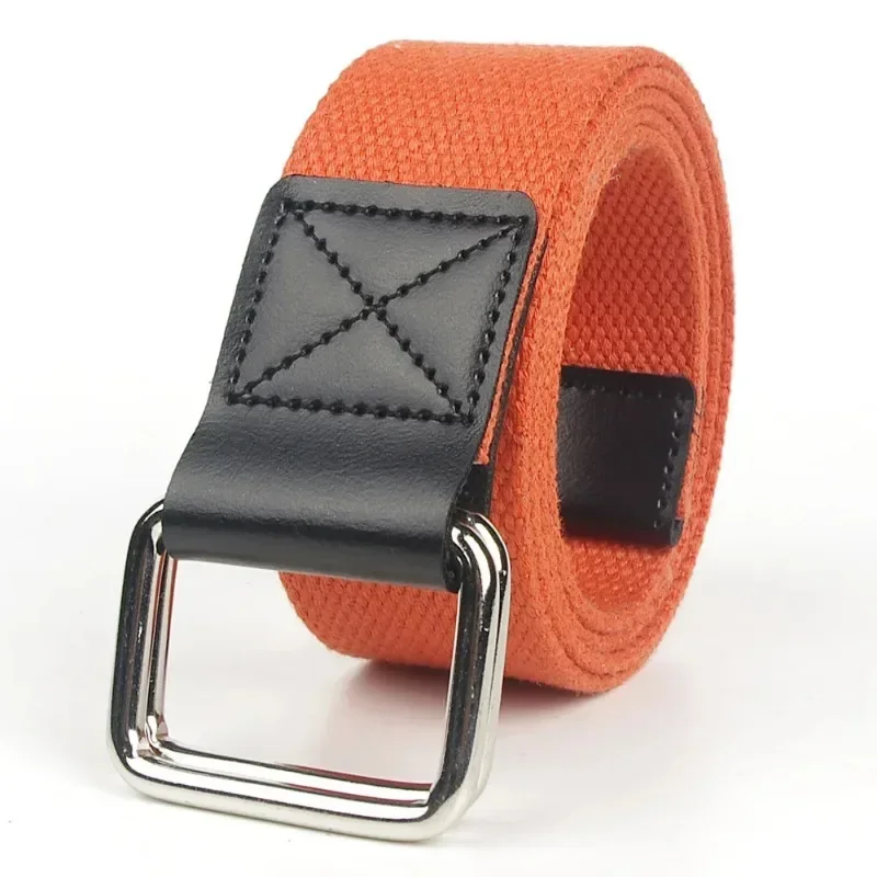 Men's Belt Trend Double Loop Buckle Canvas Women's with Cargo Outdoor Sports Jeans Suit Pants Black White Orange Red Blue Belt