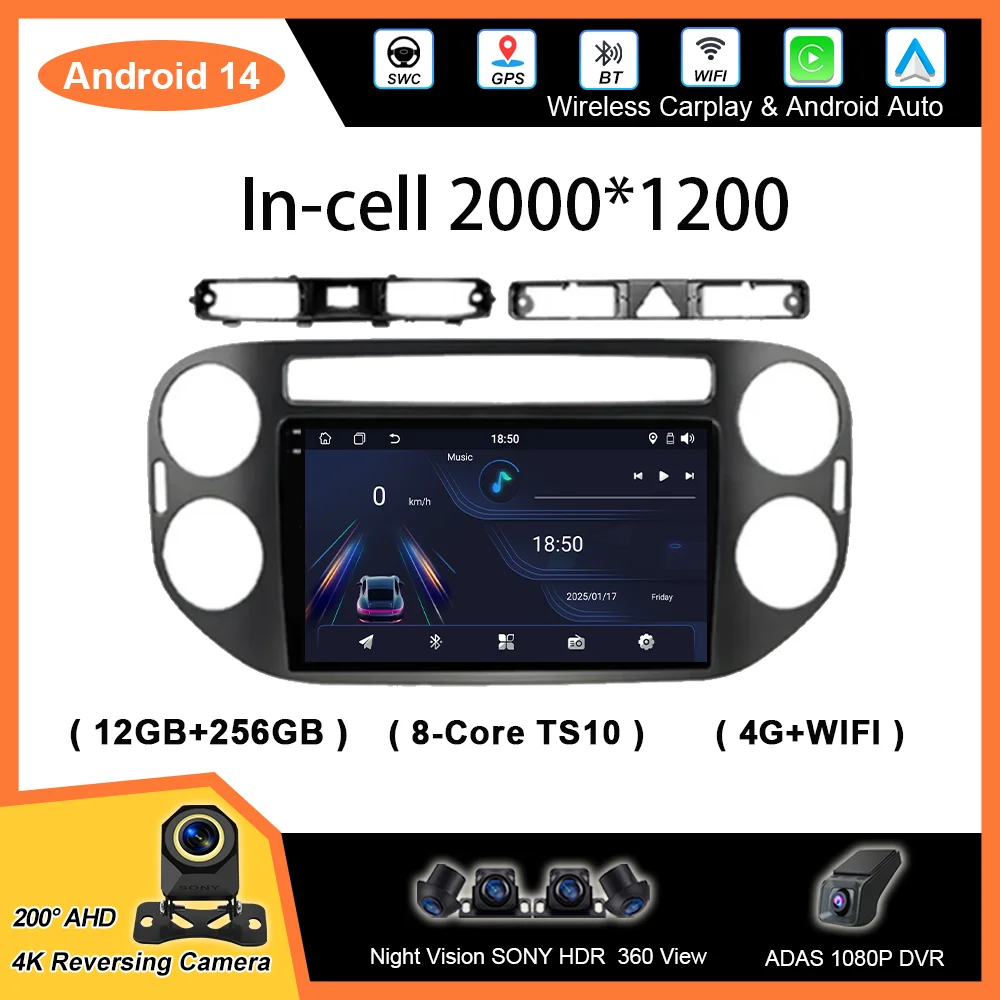

Автомобильный радиоприемник Android 14, стерео для VW Volkswagen Tiguan 1 NF 2006 2008-2012 2013 2014 2015 2016, авто GPS-навигация, головное устройство 2Din