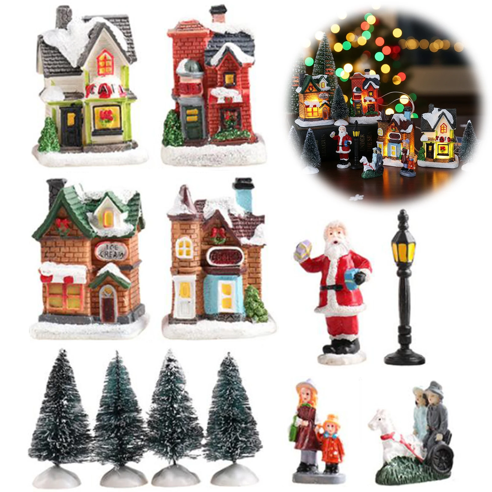 

Xmas Village Houses Lightweight Christmas Trees Accessories Mini Christmas Town Ornament for Holiday Winter Tabletop Decor