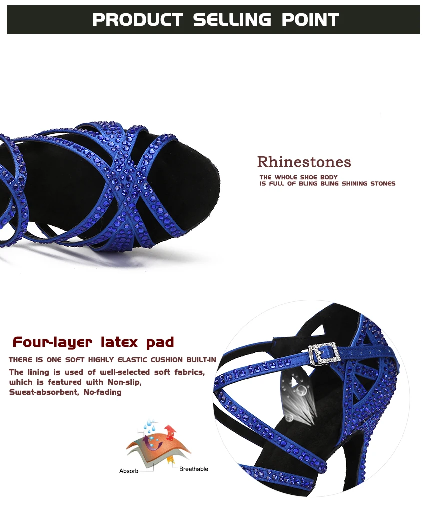 CINMIDY Blaue Latein-Tanzschuhe für Damen Tango Rumba Ballsaal Tanzschuhe mit Strass für Damen Rote Hochzeitsschuhe Walzer Tanzschuhe mit Absatz – Detail 5