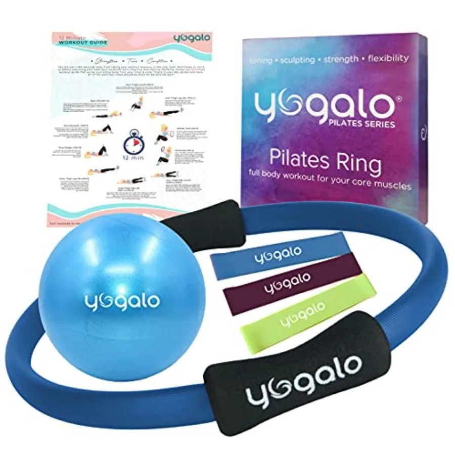 

Pilates Ring and Ball Set with 3 Resistance Bands - Pilates Equipment for Home Workout - Magic Circle Pilates Ring 14 Inch to T