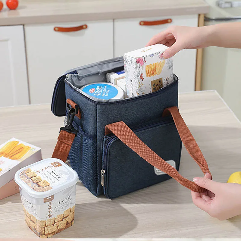 Square Insulated Lunch Bag Large Capacity Picnic Bento Box Meal Pouch Food Thermal Cooler Delivery Bags for Women Men Kids