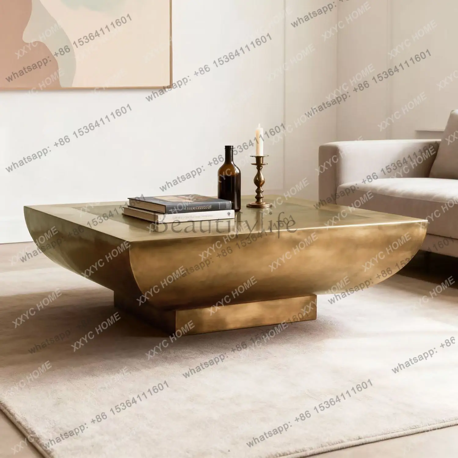 PG simple modern large coffee table bronze color old living room square home designer creative special-shaped coffee table