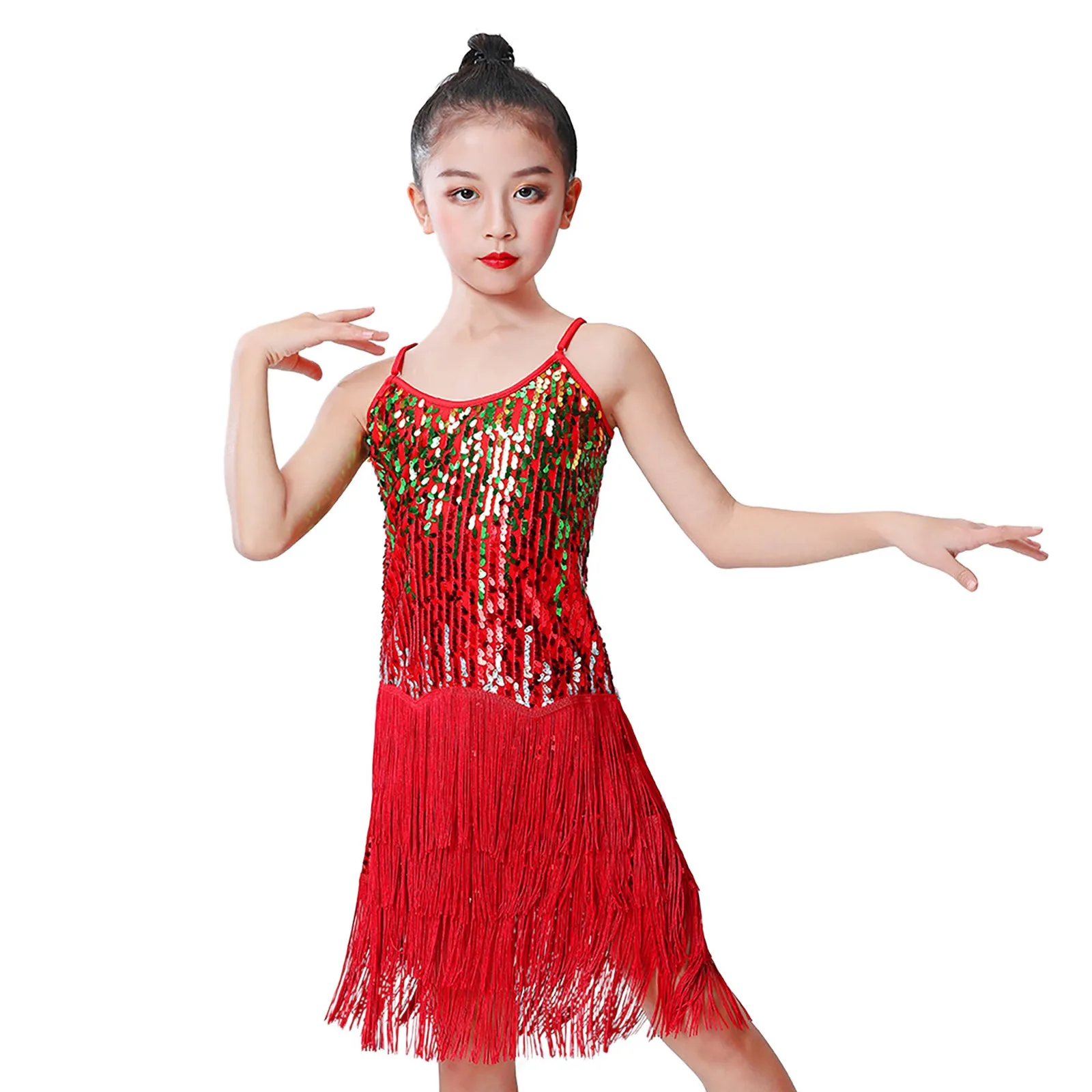 Latin Dance Dress Girls Dance Costume Cha Cha Kids Tango Skirt Carnival Wear Dancewear Salsa Costumes Tassel Dancing Dress 0-11Y