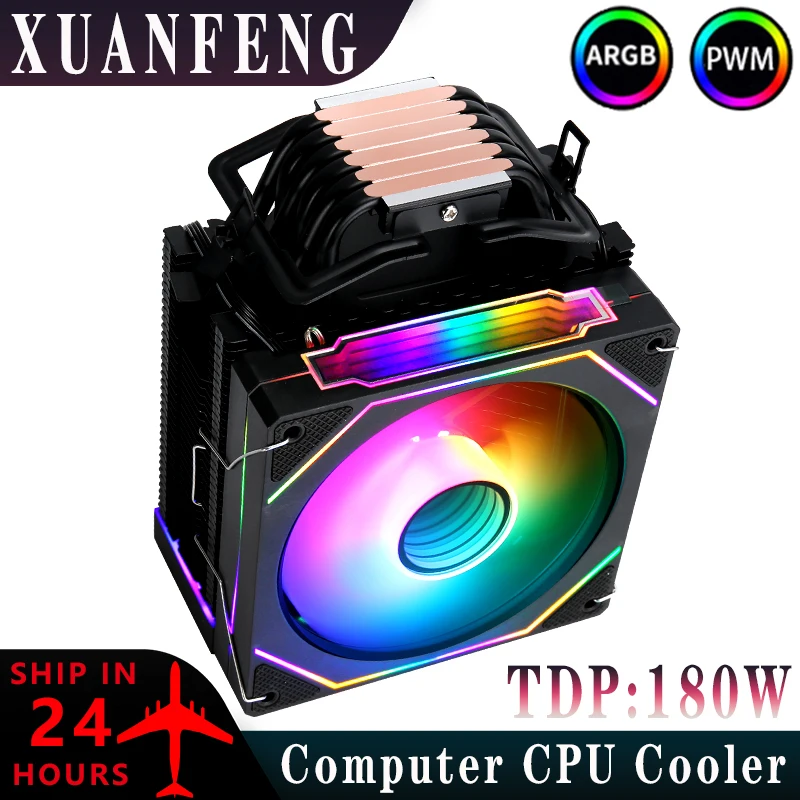 XUANFENG Compatible LGA115x 1200 2011 x79 x99 AMD Efficient Cpu Cooler Black 120mm ARGB Fan 4/6 Heat Pipe Air-cooled Ventilator