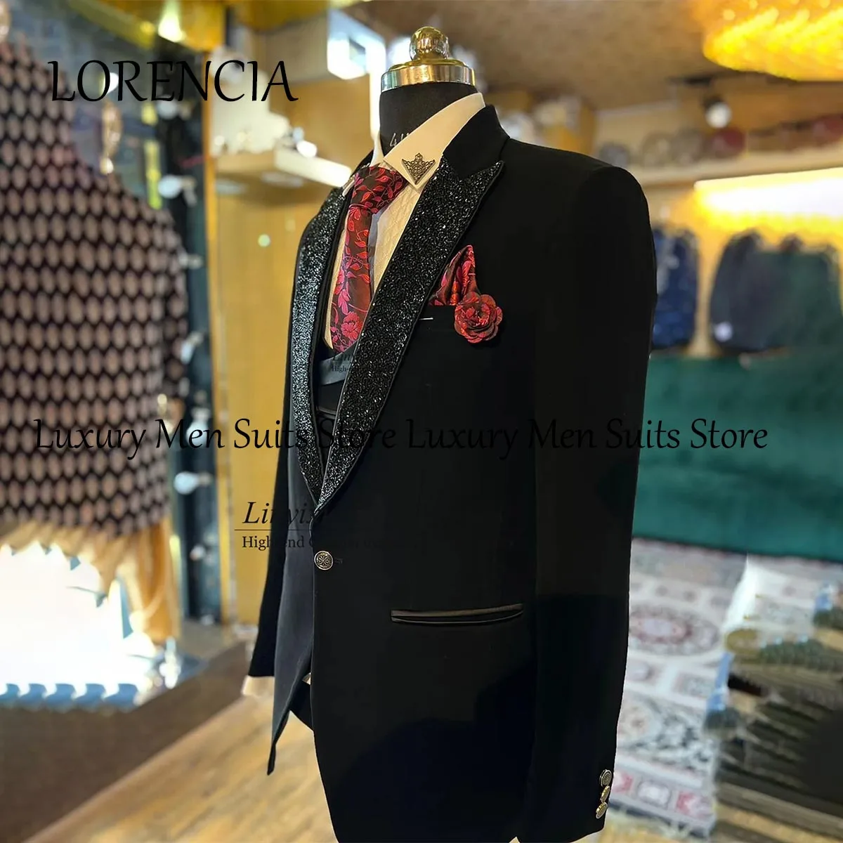 Personalizado frisado ternos masculinos 3 peças conjuntos masculino jantar festa de formatura blazers noivo casamento smoking terno masculino completo