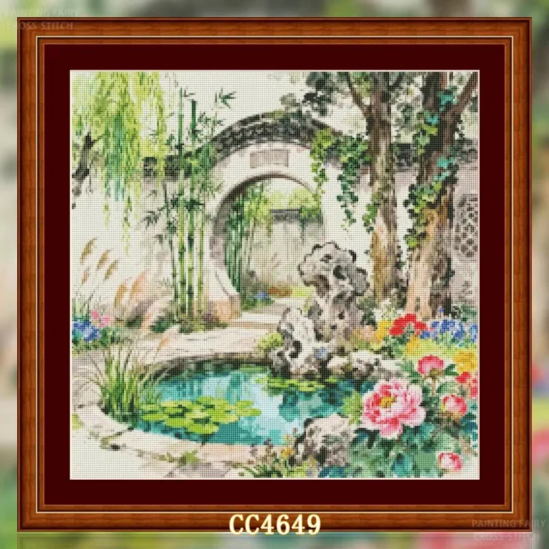 

CC4649-Jiangnan Gardens 14CT 16CT 18CT Print Canvas Cross Stitch DIY Set Kit Needlework Embroidery 72 Colors