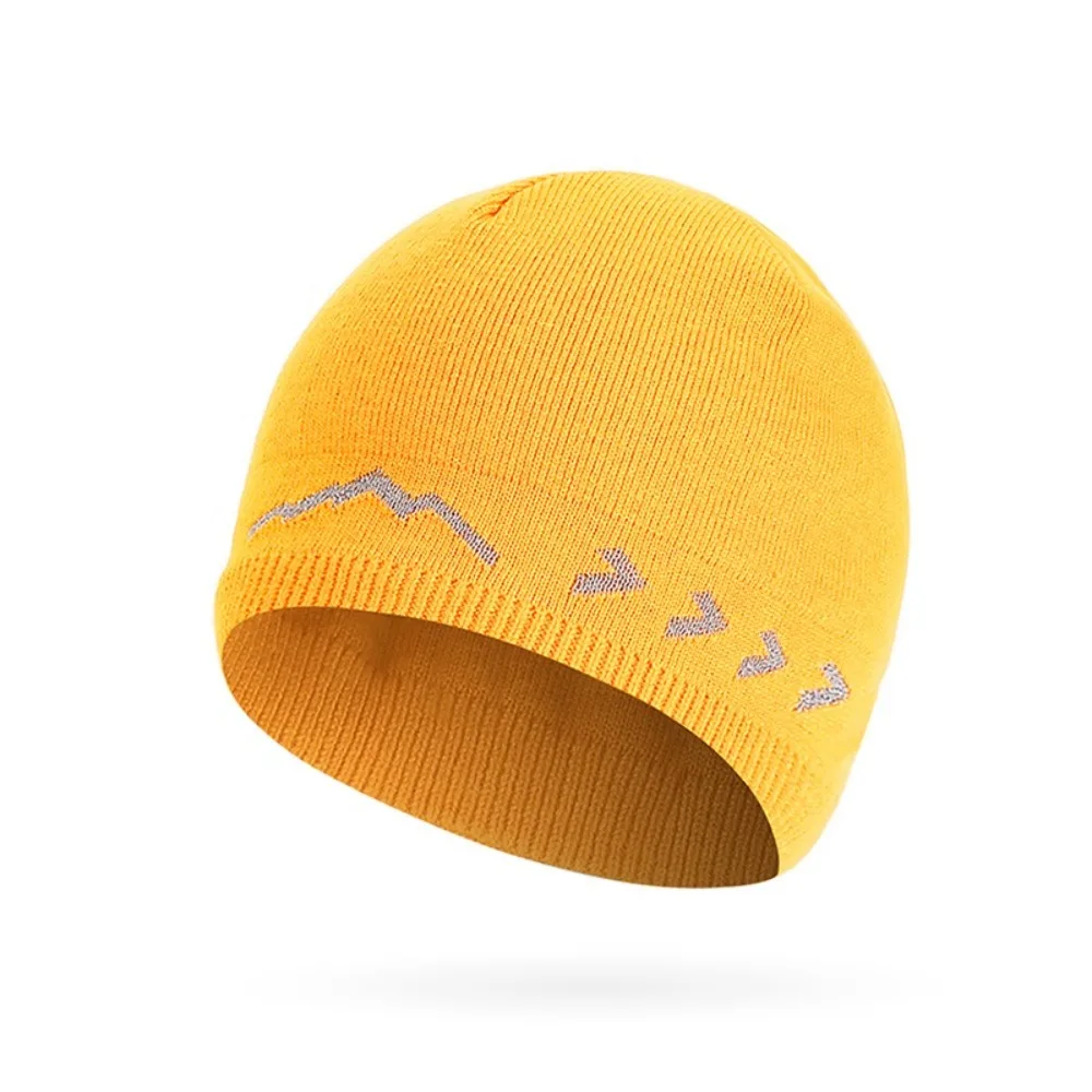 Polyester Material Reflective Knitted Hat Ribbed Knit Texture Double-Layer Fleece-Lined Visibility Safety Hat Unisex Design