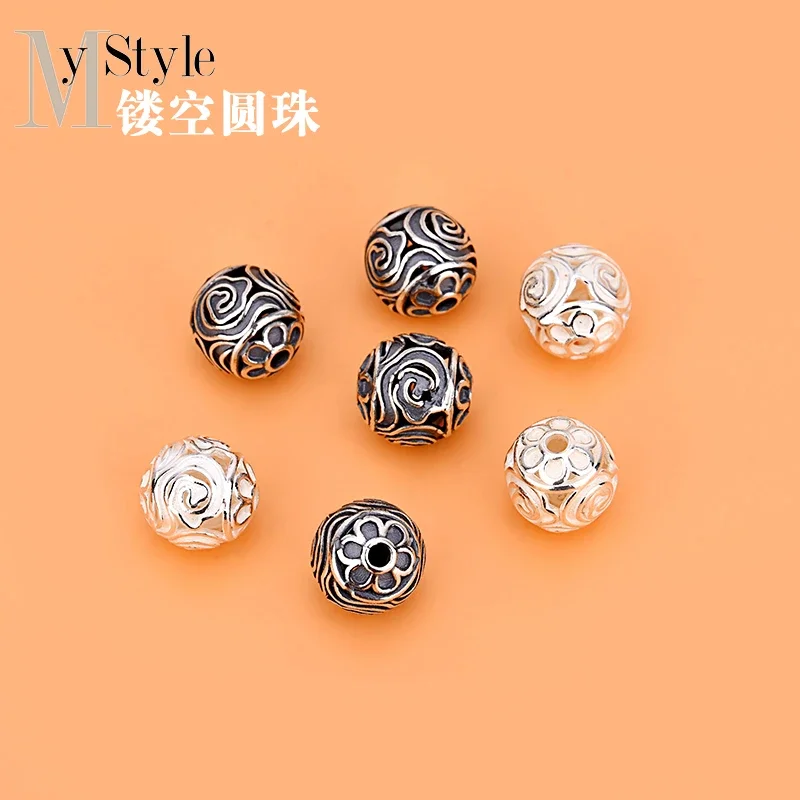 925 sterling silver vintage flower beads handmade DIY beaded material accessories