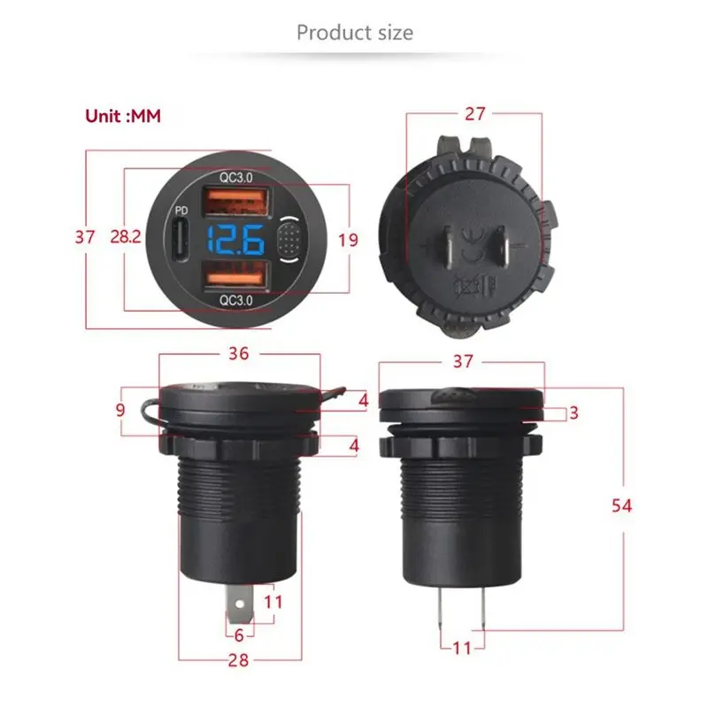 AB59-USB C Socket With Voltmeter Touch Switch Dual QC3.0& PD 3 Ports USB Outlet For Car For Car Boat Marine Truck RV - view 6
