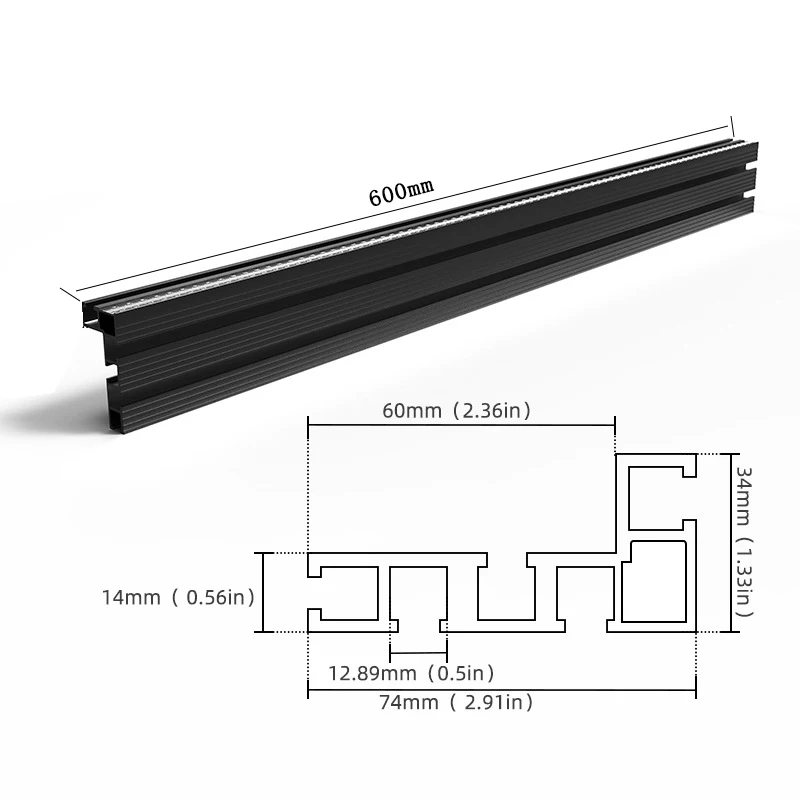 600mm 74/75 타입 알루미늄 프로파일 펜스 라우터 펜스 T-트랙 테이블 펜스 시스템 목공 액세서리용 마이터 톱 펜스