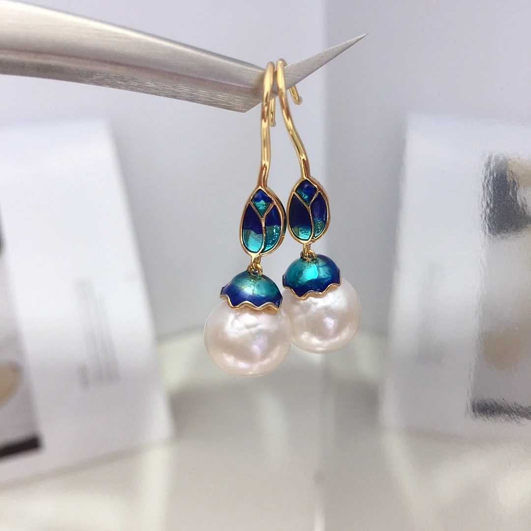 ZHBORUINI Freshwater Pearl Baroque Earring Chinese Style 9-11 Circular Baroque Fashion Jewelry Ethnic Style Retro Gift For Woman 4