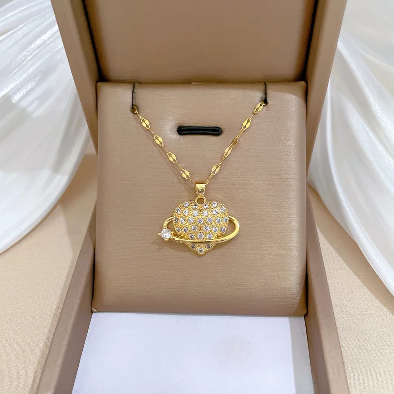 OIMG Multiple Styles Sparkling Zirconia Butterfly Rose Flower Pendant Necklaces for Women Bridal Choker Stainless Steel Jewelry