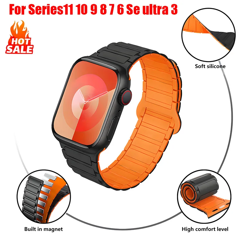 Silikonarmband für Apple Watch 46 mm 49 mm 44 45 mm 42 41 40 mm Magnetband für IWatch Ultra 3 Series 11 10 9 8 7 6 SE 5 Armband