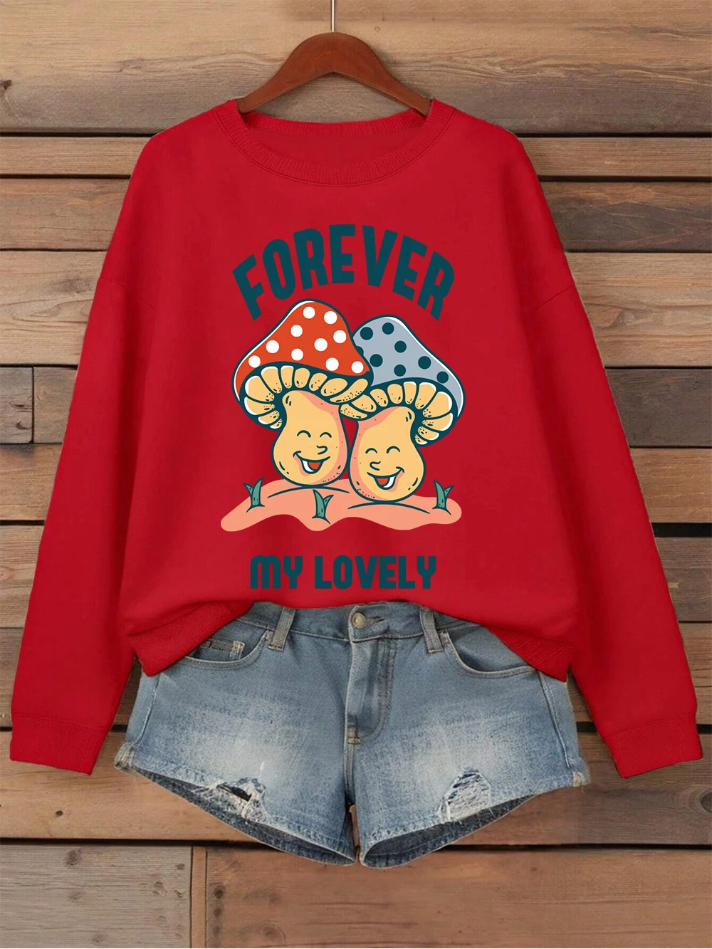 Cogumelo & crânio adorável estampas moletom das mulheres inverno velo quente hoodie crewneck solto pulôver básico roupas esportivas da mulher