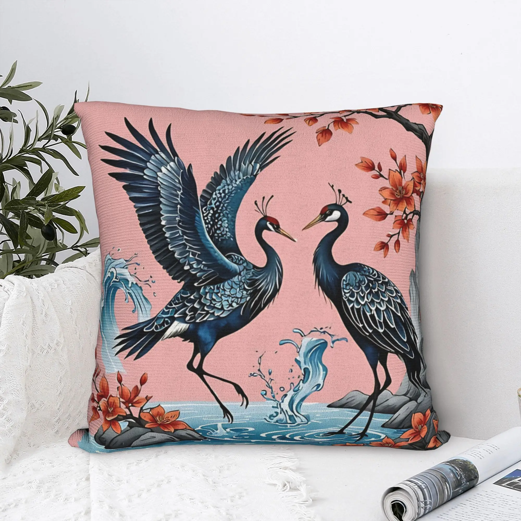 Crane Dance Under The Tree Pillowcases  Funny Pillow Case For Sofa Bedroom Home Decor Custom Pillow Cover