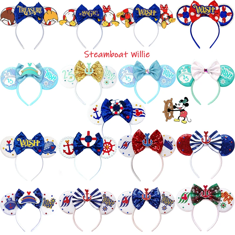 

25 Disney Chip Dale Donald Butt Hairbands for Girls Mickey Ears Hair Accessories Women WISH Steamboat Willie Head Band Kids Gift