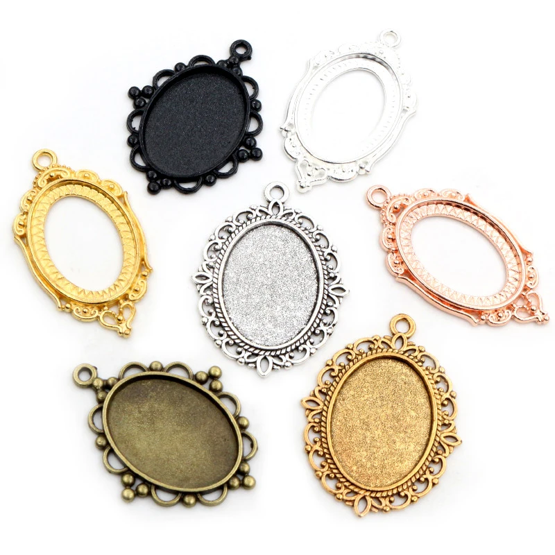 10pcs 18x25mm Inner Size 7 Colors Plated Classic Style Cameo Cabochon Base Setting Charms Pendant necklace findings