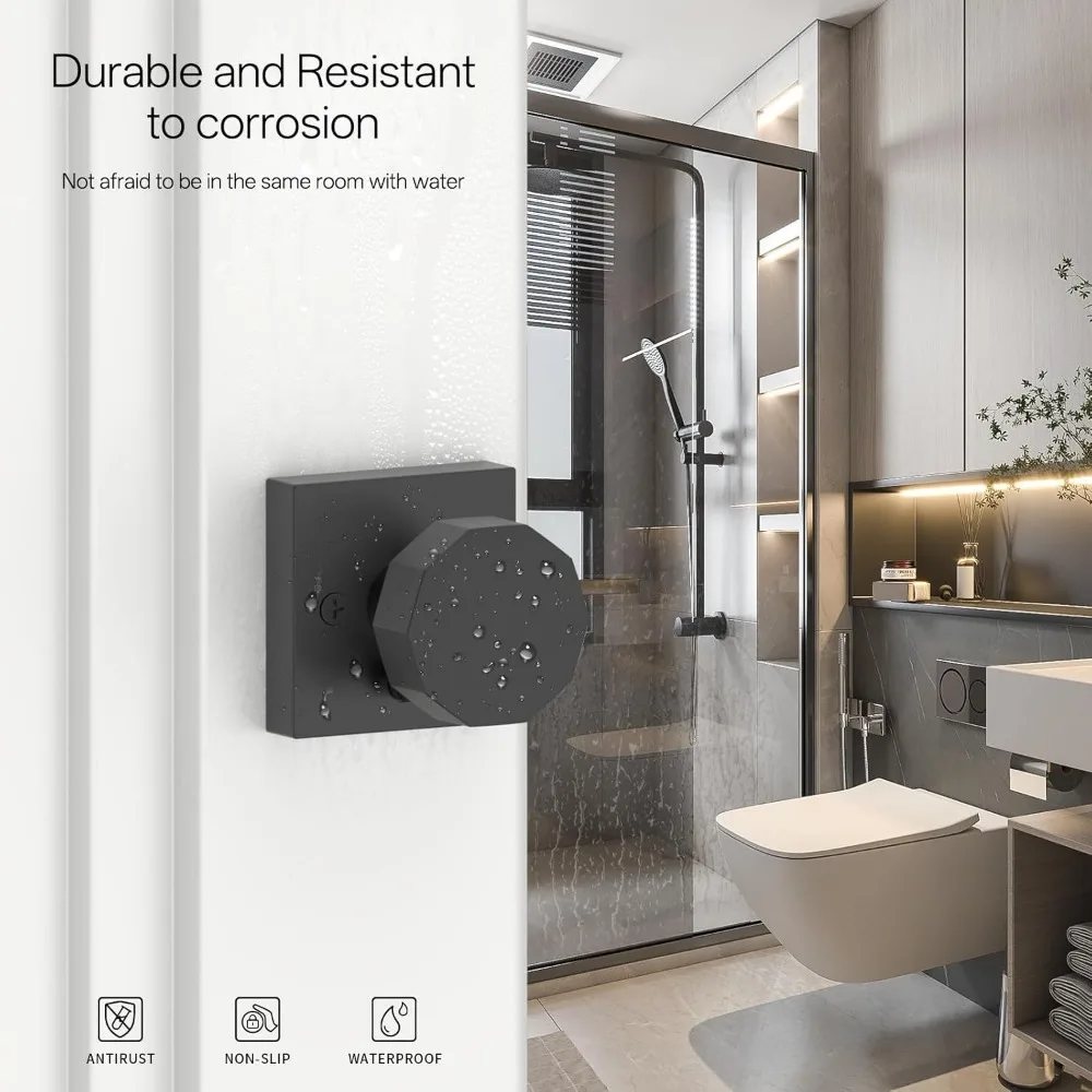 مقابض أبواب الخصوصية، أسود غير لامع، 3 قطع من أقفال الأبواب الداخلية شديدة التحمل لغرفة النوم والحمام، قاعدة مربعة، مقابض مستديرة مع بريفا