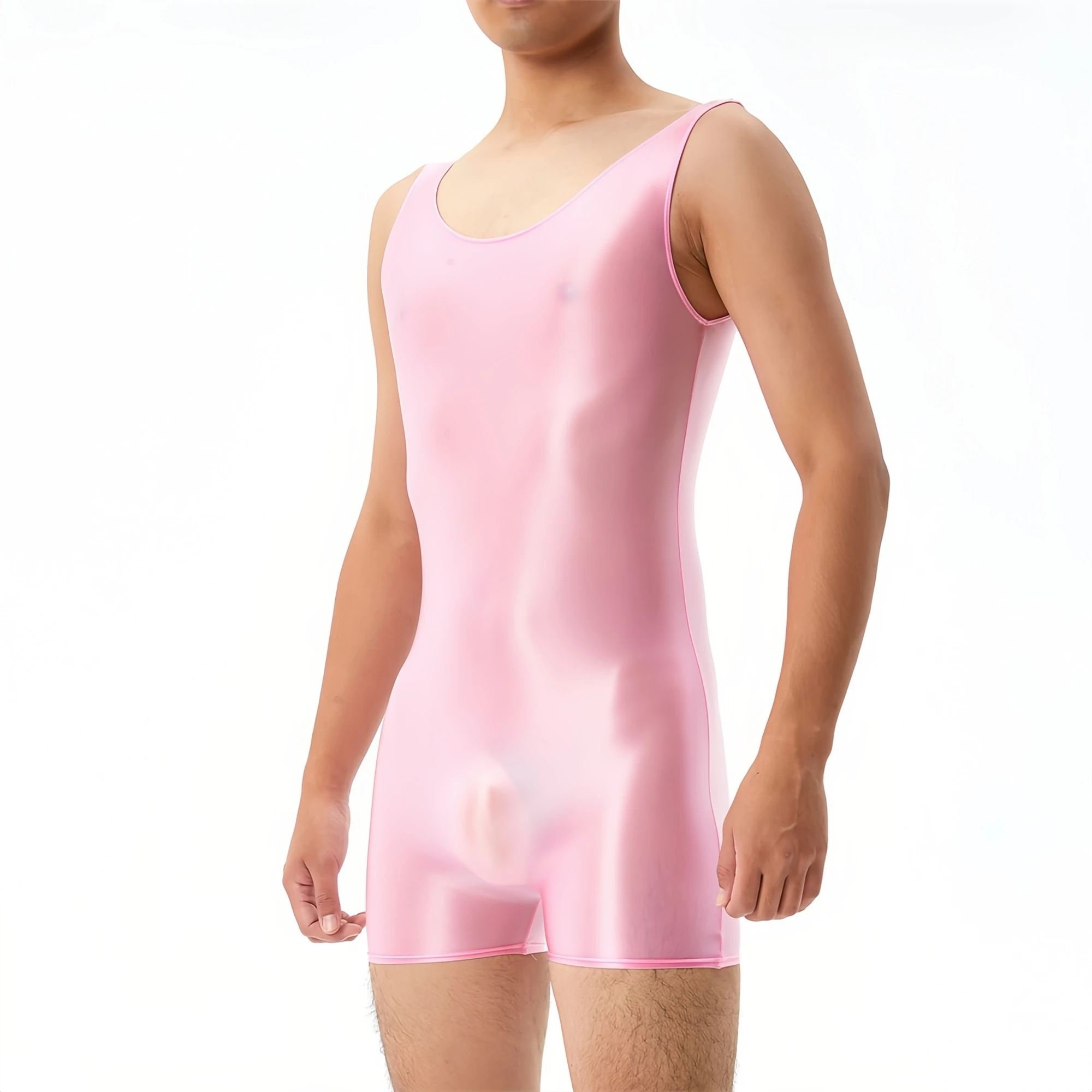 

Sexy Bodysuit Men Tights Sleeveless Lingerie One Piece Jumpsuits Oil Glossy Smooth Stretchy Playsuits Solid Color Sleepwear