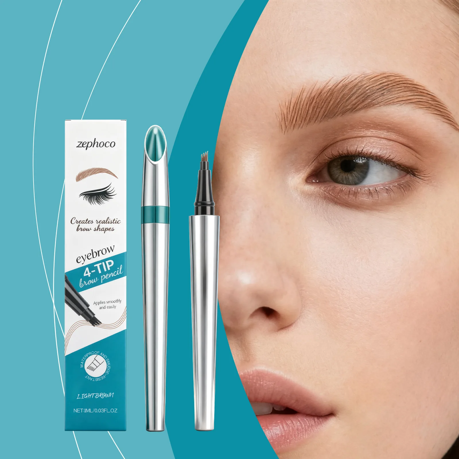 

Light Brown 4-Fork Eyebrow Shaping Pencil - Daily Use, Non-Smudging, Natural Hair Flow, 3D Vivid Color, Easy To Use, Waterproof