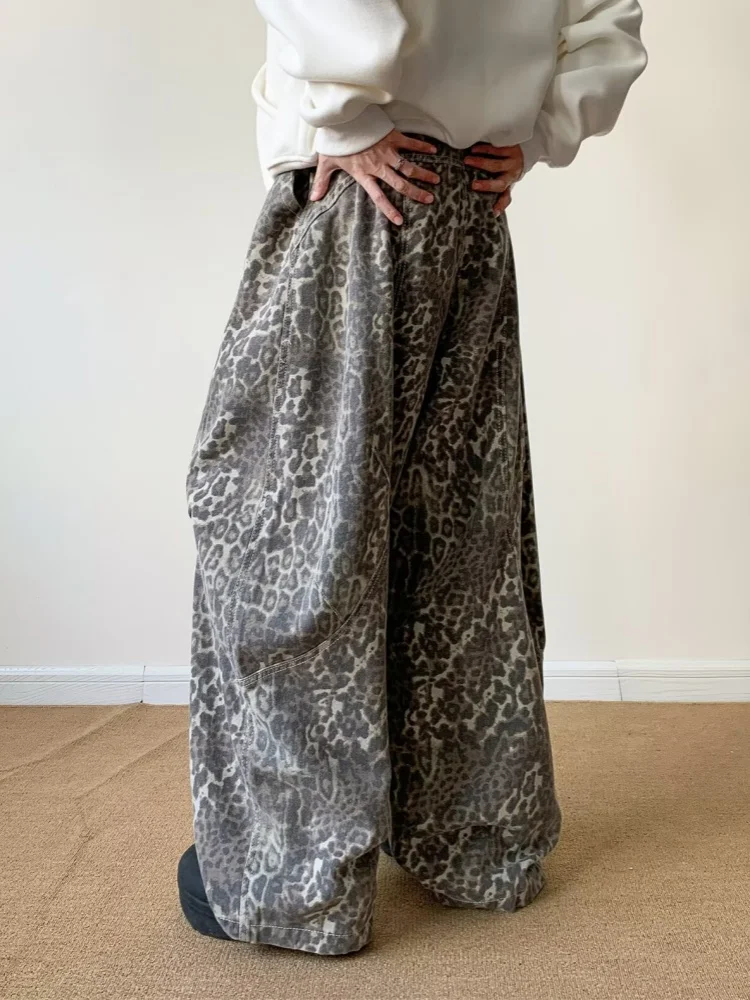 2025 Ropa Y2K Streetwear Leopard Baggy Jeans Pants For Men 90S Vintage Clothes Wide Leg Straight Long Trousers Pantalon Homme