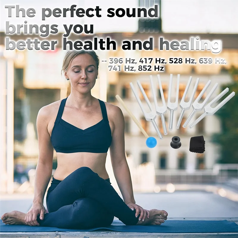 

Набор из 6 камертонов (UT 396 Гц, RE 417 Гц, MI 528 Гц, SOL 639 Гц, FA741 Гц, LA 852 Гц), серебристый, с деревянным молотком и сумкой для хранения