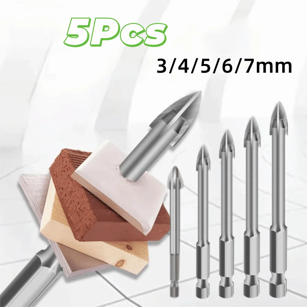 5Pcs Durable Wear-resistant Triangular Drill Bit Multiple Sizes Four Side Carbide Drill Bit Sharp Hard Cross Hex Drill Glass