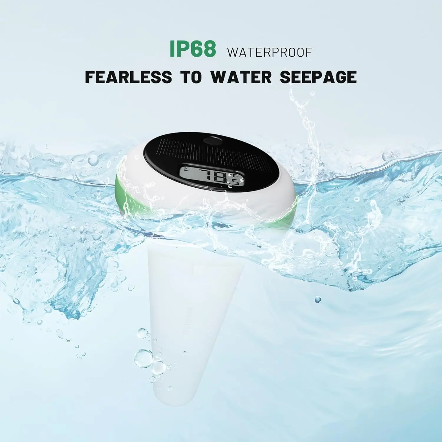 Solar Powered Floating Pool Thermometer, Wireless Digital, IP68 Waterproof, for Swimming Pool, IBS-P03R 2nd